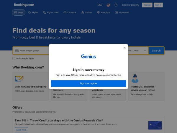 Booking.com | 缤客官网 | 优质酒店，机票，租车和住宿
